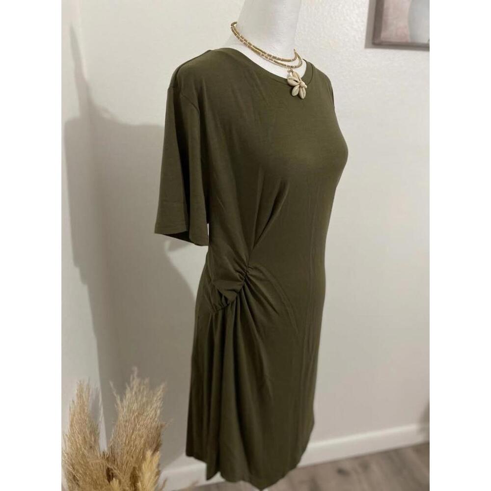 Olive Green Twist Tee Dress -XL-New(0048)